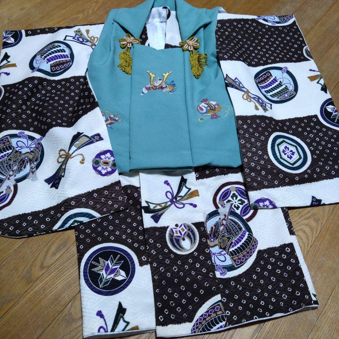 足袋雪駄付き★三歳★男の子★青緑色被布＆茶白着物