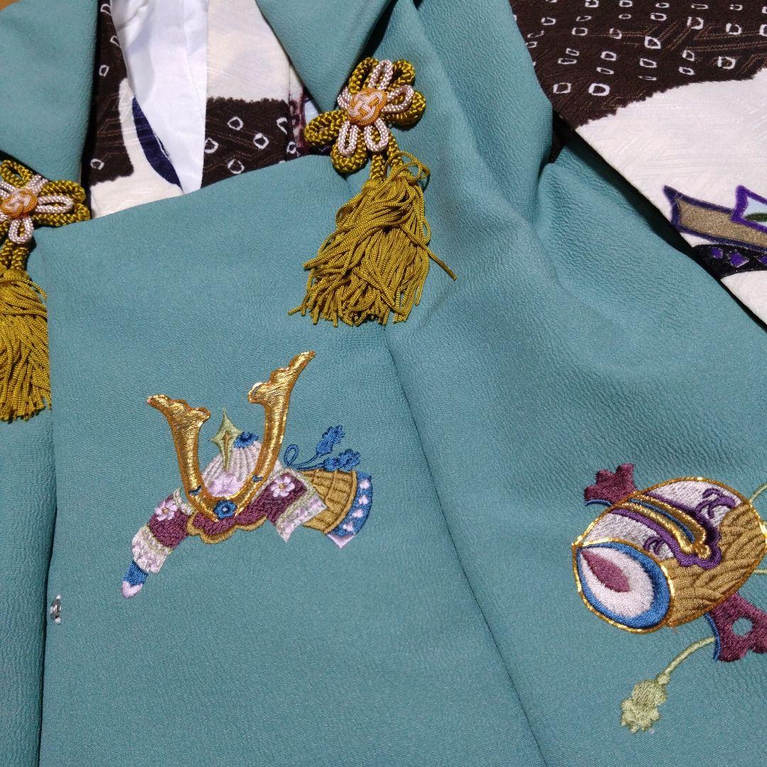 足袋雪駄付き★三歳★男の子★青緑色被布＆茶白着物