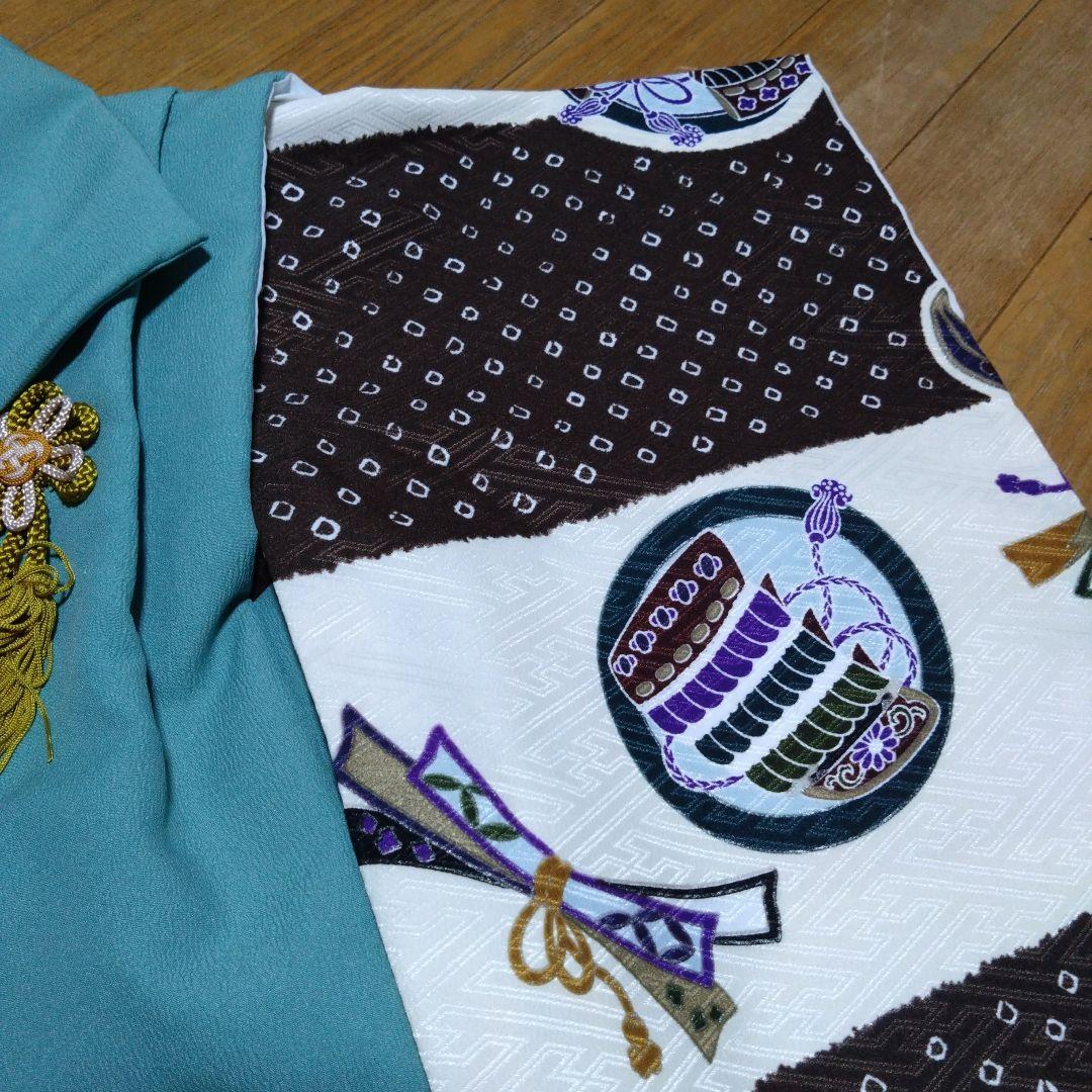 足袋雪駄付き★三歳★男の子★青緑色被布＆茶白着物