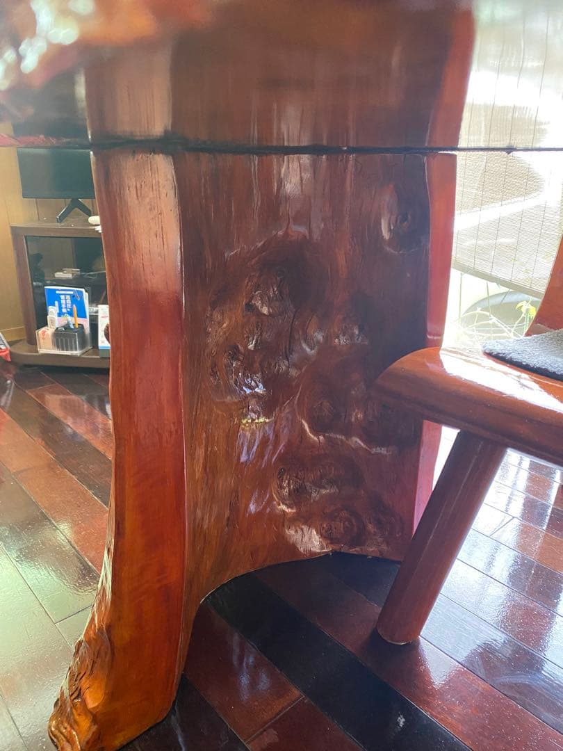 栃の木　とちの木　一枚板テーブル　注文製作　イス5脚　座敷用脚短い有　一枚板