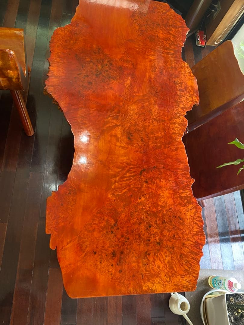 栃の木　とちの木　一枚板テーブル　注文製作　イス5脚　座敷用脚短い有　一枚板