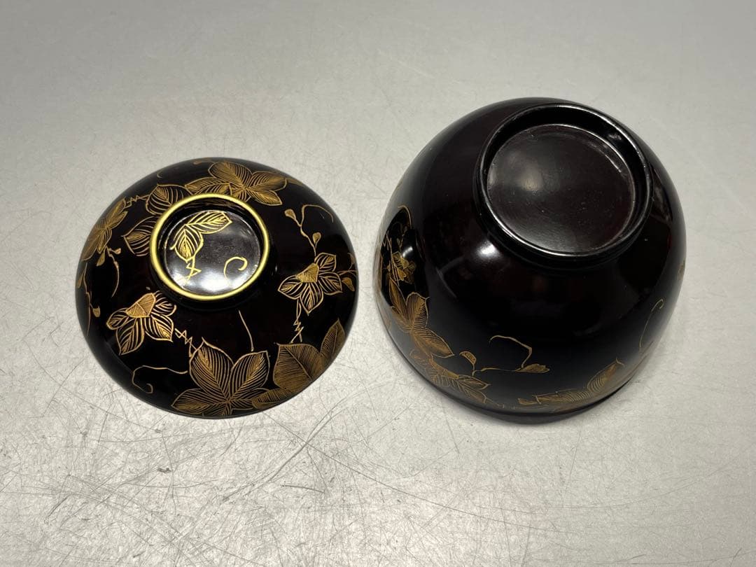 時代　極上　輪島塗　沈金蒔絵　小さな吸物椀　五客　木製