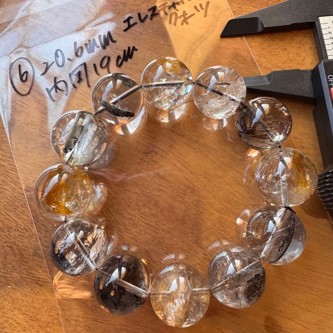 ④凹有　天然石 20.5mm エレスチャルクォーツ　内周19cm ブレスレット