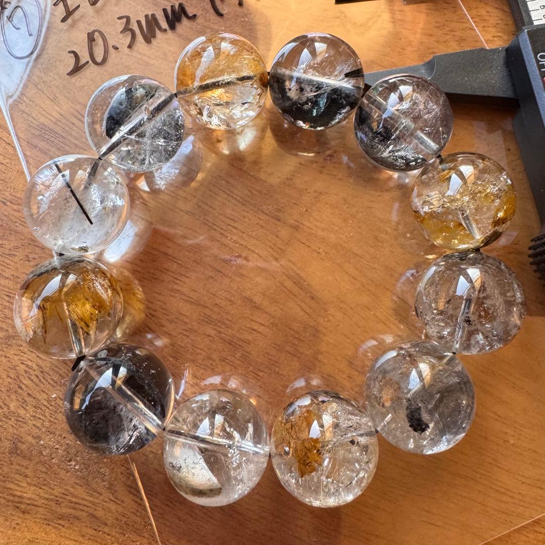 ④凹有　天然石 20.5mm エレスチャルクォーツ　内周19cm ブレスレット