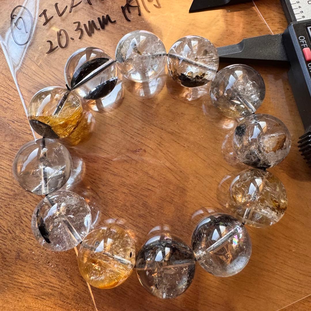 ④凹有　天然石 20.5mm エレスチャルクォーツ　内周19cm ブレスレット