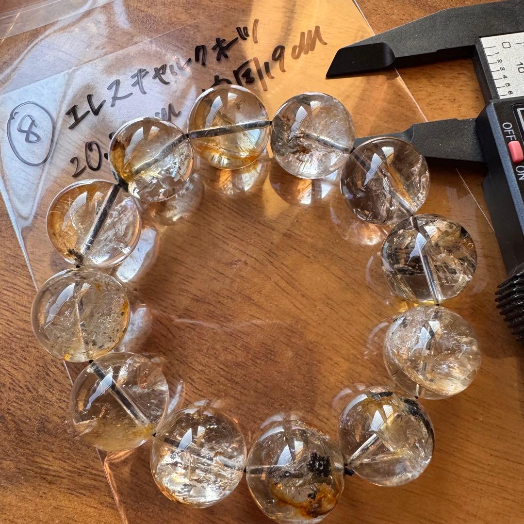 ④凹有　天然石 20.5mm エレスチャルクォーツ　内周19cm ブレスレット